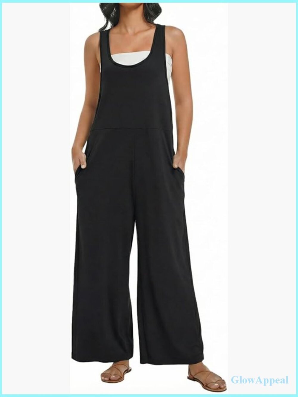 Racerback Jumpsuit with Pockets Loose Wide Leg One Piece Romper Summer Travel